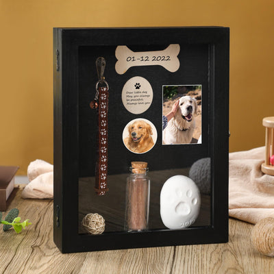 Colingmill Pet Memorial Shadow Box for Dog Cat with Wood Frame Small Bottle Pin Pet Print Kit Wood Frame Urn Ashes Display Case for Loss Dog Remembrance Memory Keepsake(Black,8 x 10 Inch)