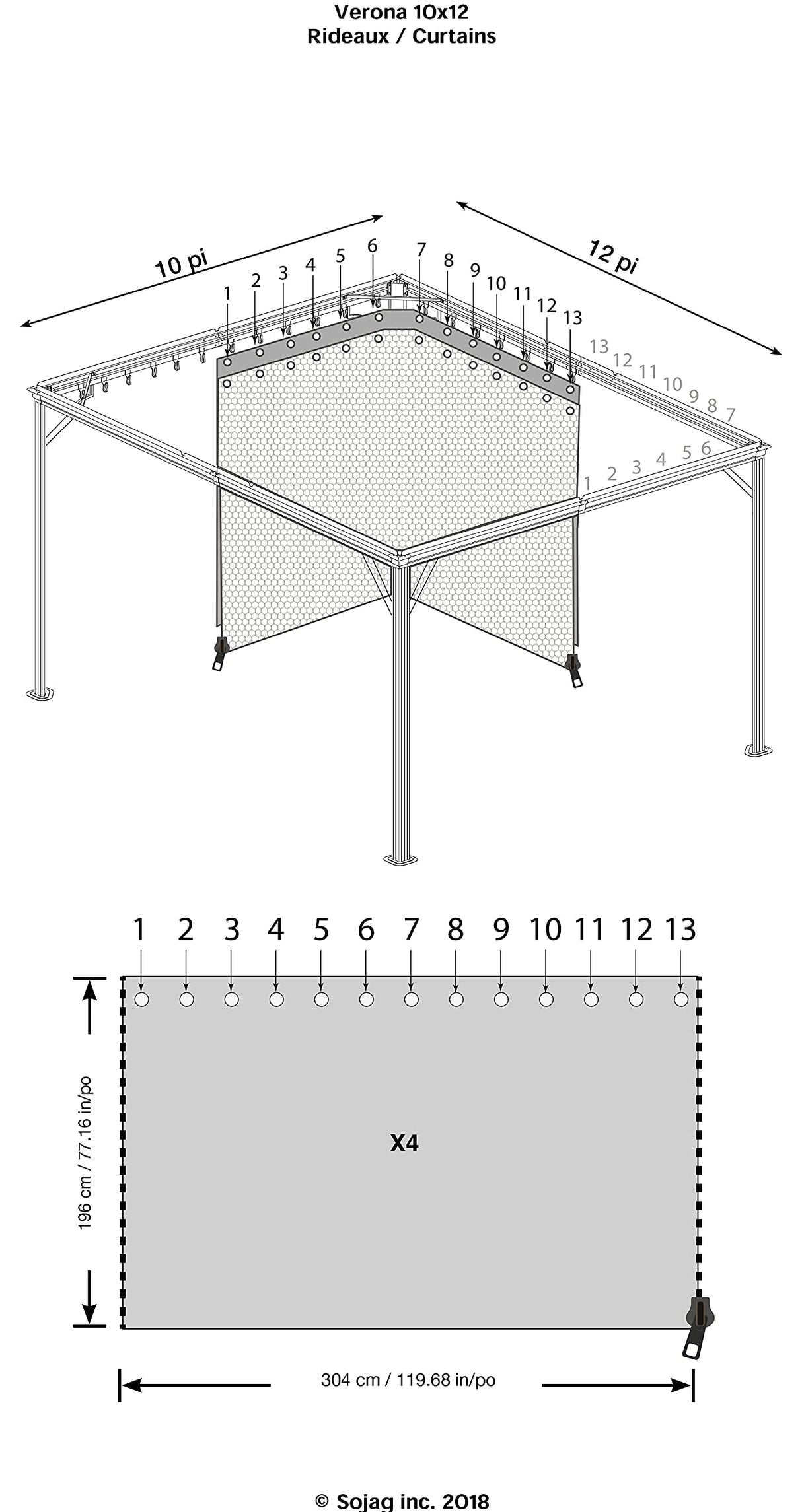 Sojag 135-9158670 10' x 12' Curtains for Verona Outdoor Gazebo, Gray Sojag