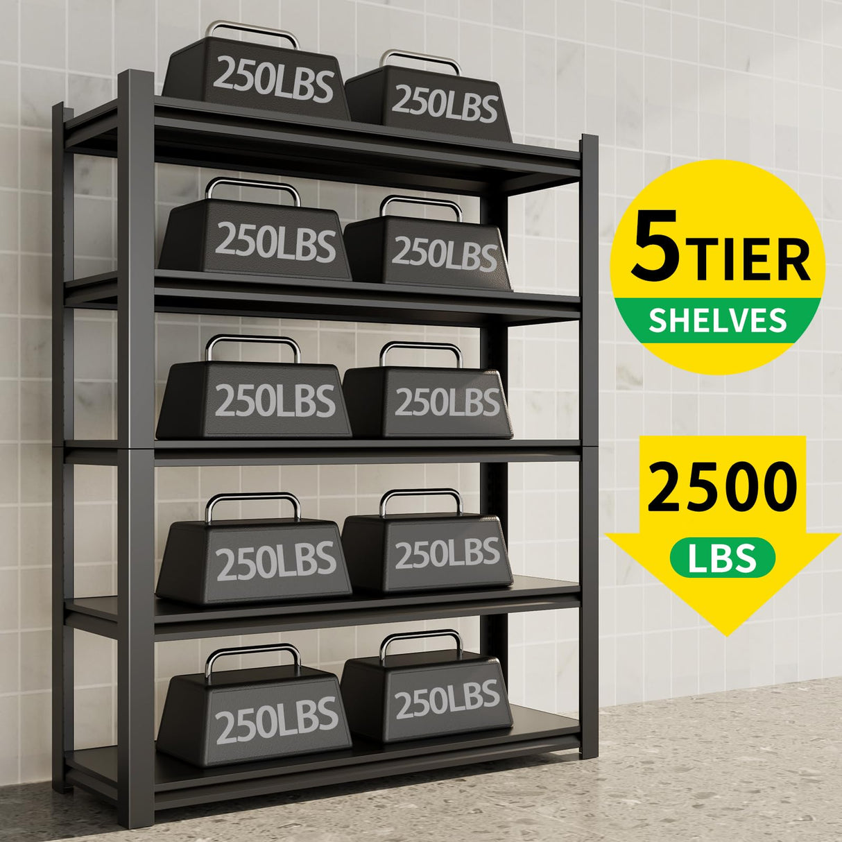 CBCNWR 72''H Garage Storage Shelves, 2500LBS Steel Heavy Duty Storage Shelves, Adjustable 5-Tier Metal Shelf Rack, Heavy Duty Shelving for Garage,Warehouse,Basement,Pantry–Black 35" W x15.7 D x72 H CBCNWR