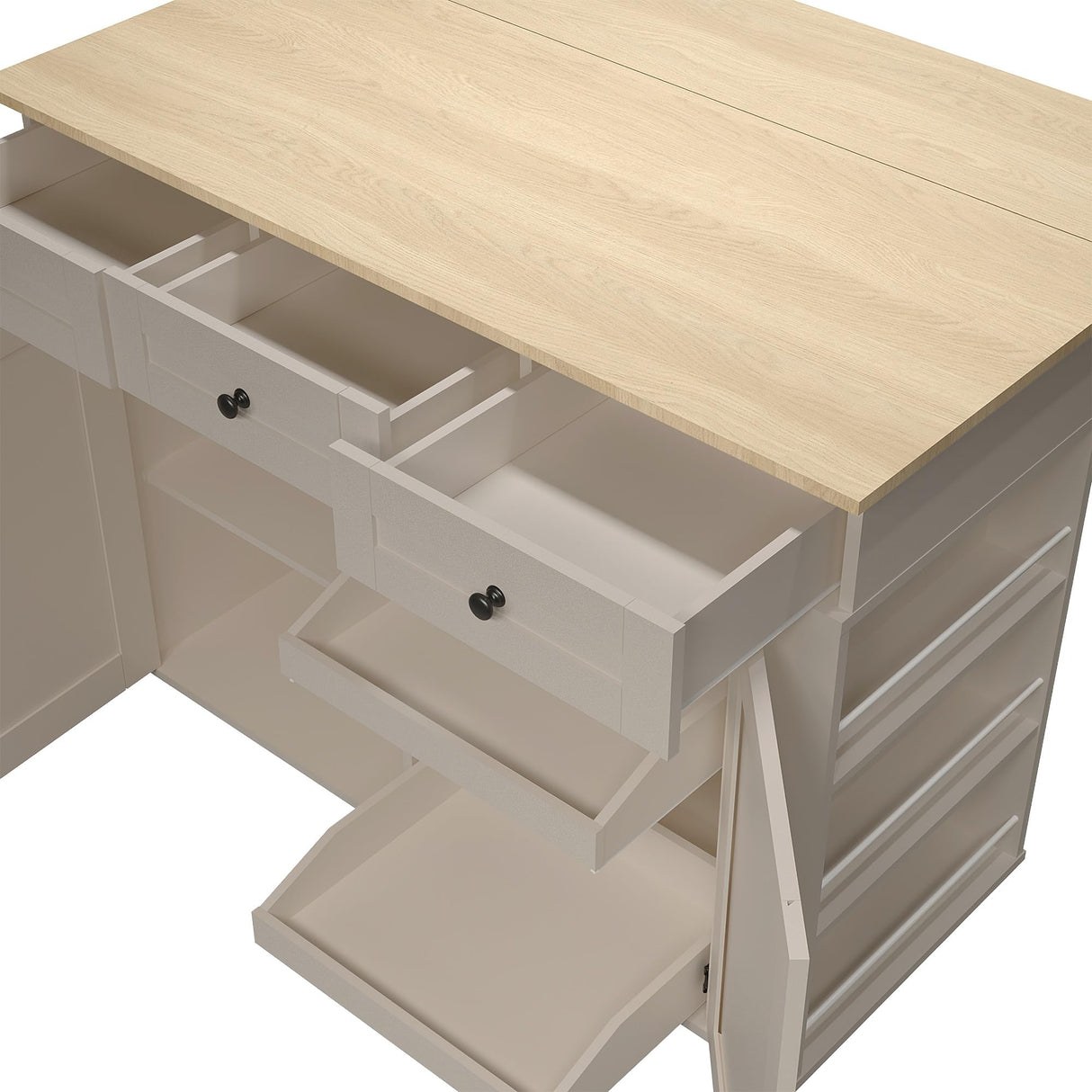 GarveeHome Rolling Kitchen Island Cart with Power Outlet & Drop Leaf, Kitchen Storage Cabinet On Wheels with 3 Drawers, Spice Rack & Towel Rack, Mobile Island Table for Kitchen, Gray GarveeHome