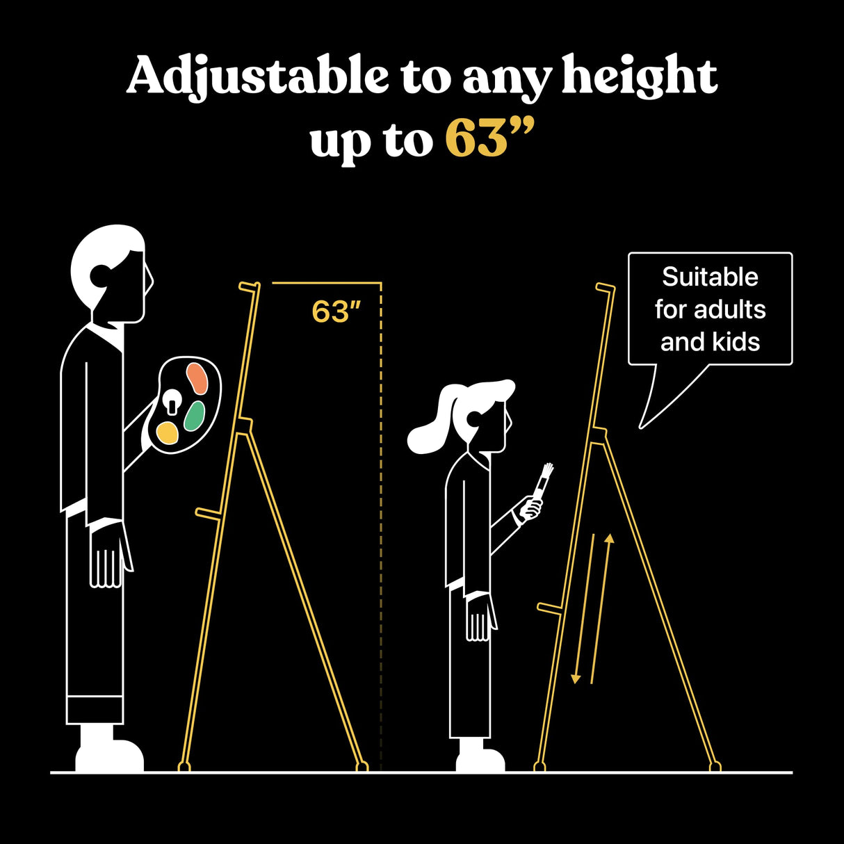 Portable Art Easel Stand 63 Inches - Black Picture Stands for Display w/Bag - Tabletop Art Easel Stand for Sign, Wedding Signs, Poster Stand, Painting Canvas Stand - Metal Tripod, Easels for Display T-SIGN