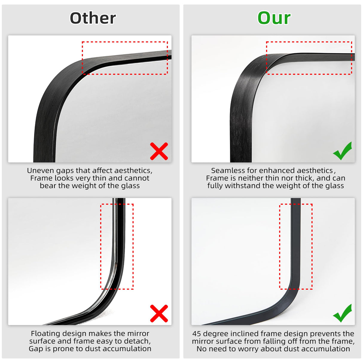 Minuover Wall Mount Mirror for Bathroom, Brush Black Metal Framed Rounded Corner Rectangular Vanity Mirror (20" x 30", Black) Minuover