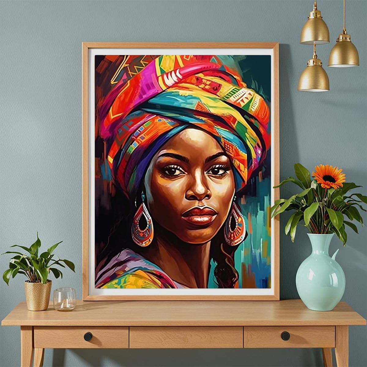 African Woman Diamond Painting, 30x40cm Traditional Portrait Cultural Art, DIY Craft Kit for Adults, Unique Wall Decor Gift Amz Camel