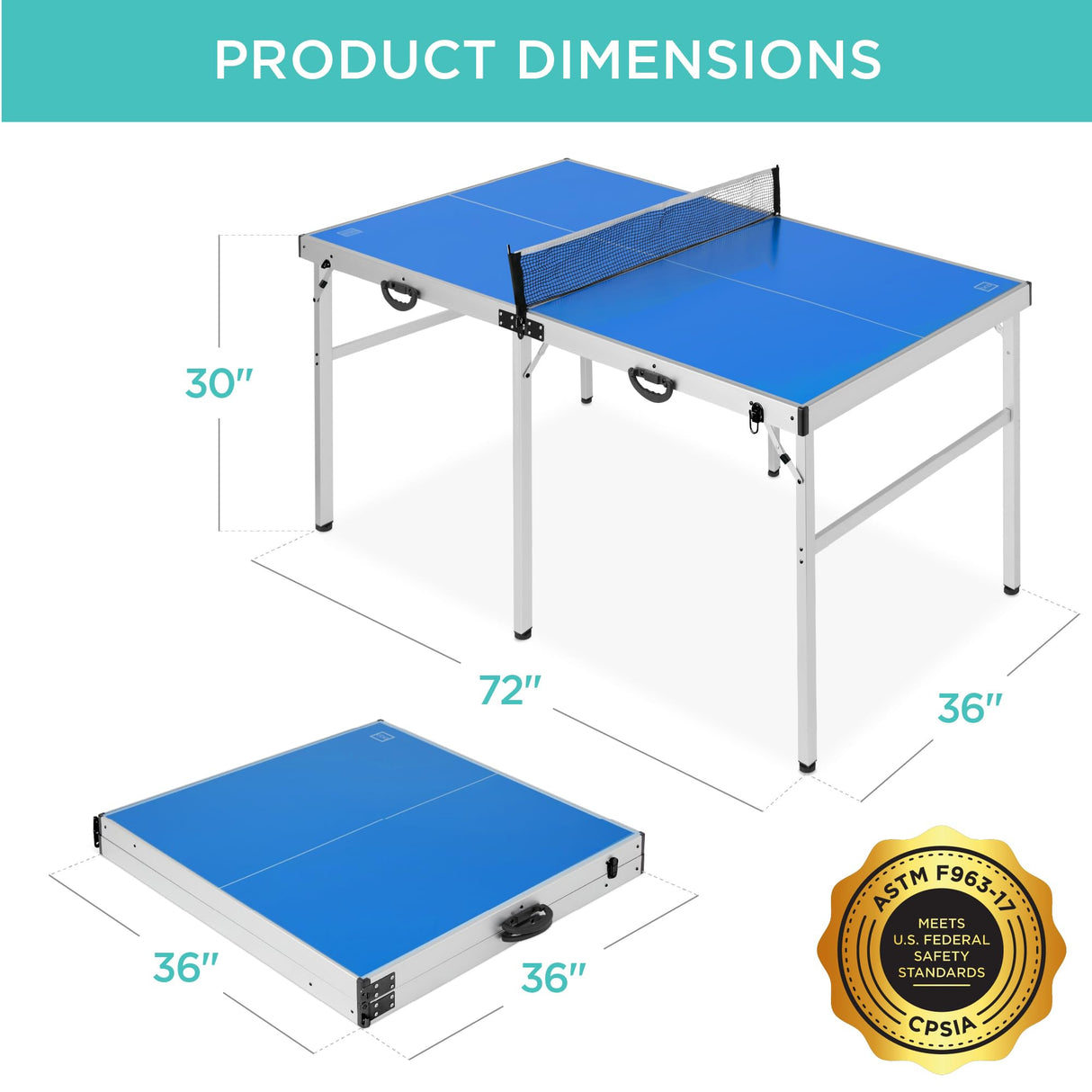Best Choice Products 6x3ft Portable Ping Pong Table, Mid-Size Folding Indoor Outdoor Table Tennis w/ 2 Paddles, 4 Balls Included, Carrying Bag - Blue Best Choice Products