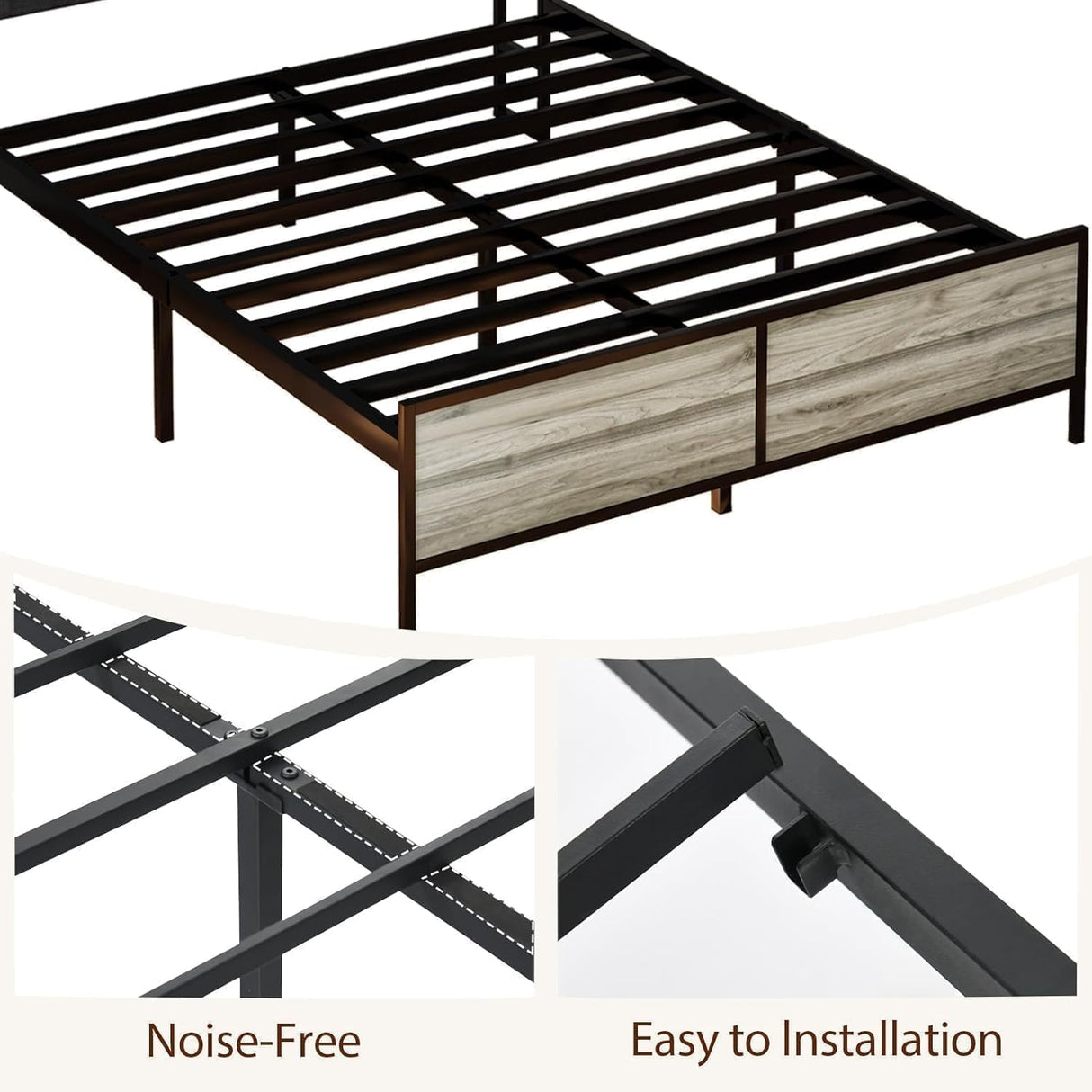 Full Bed Frame with Storage and Charging Station, Upholstered Bed Frame Full with LED Lights, Heavy Duty Metal Slat Support, No Box Spring Needed, Noise-Free, Easy Assembly, Noise-Free, Wash Grey CHABUILDREARK