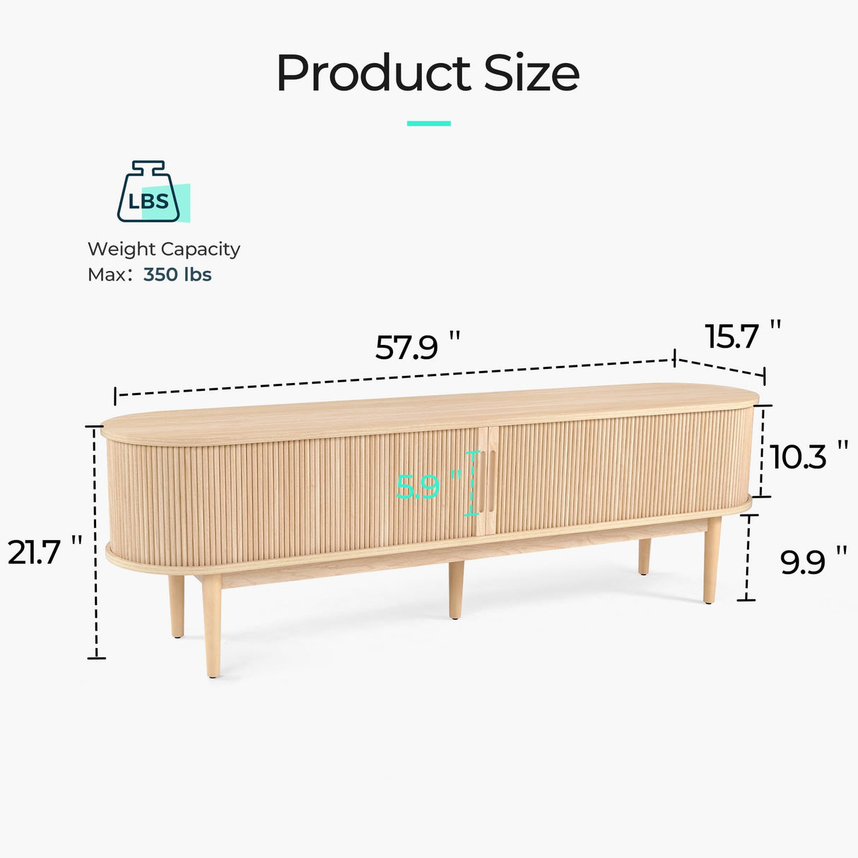 LINSY HOME TV Stand for 65" TV, Mid-Century Modern 58" Entertainment Center with Sliding Tambour Door and Storage Cabinet, Cruved TV Media Console Table for Living Room, Bedroom, Oak LINSY HOME