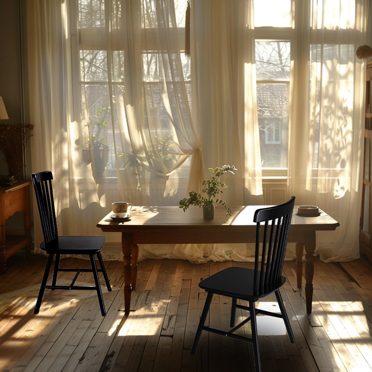 GABOEEN Wooden Windsor Dining Chairs Set of 2 Wood Dining Room Chair Black Spindle Side Kitchen Room Country Farmhouse Chairs GABOEEN