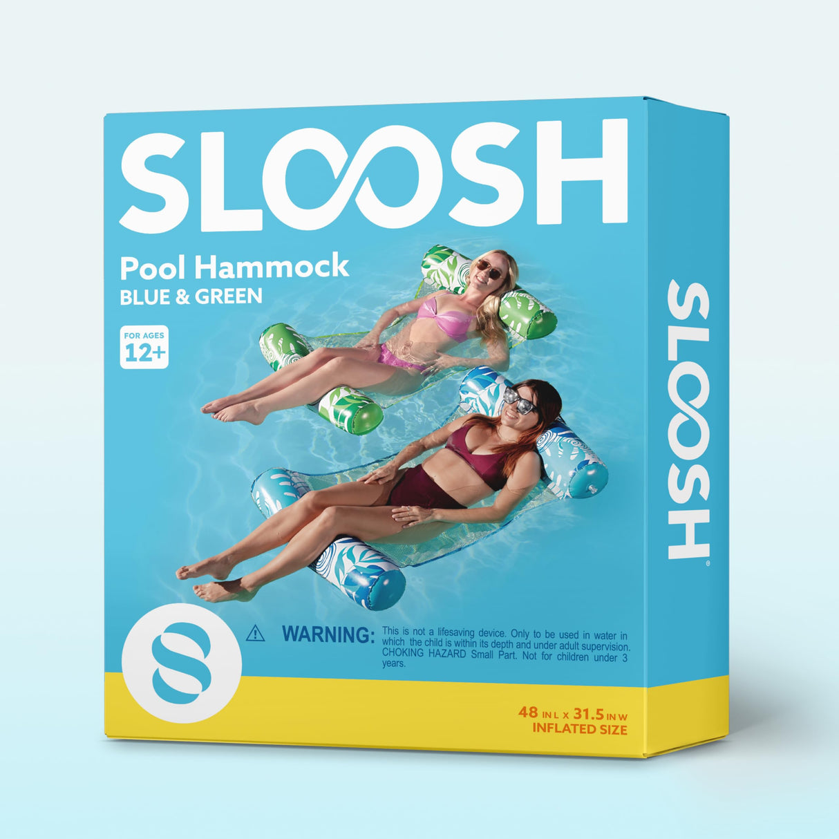 SLOOSH 2 Packs Tropical Leaves Hammock Pool Floats Adults, 4-in-1 Multi-Purpose Inflatable Pool Floats PVC Water Hammock Lounge Floaties (Blue&Green) Sloosh