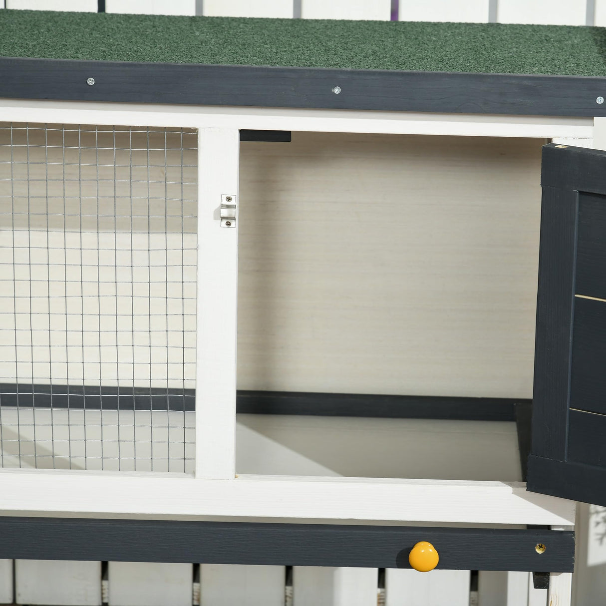 PawHut 35" Wooden Rabbit Hutch Indoor, Bunny Cage Outdoor, Guinea Pig House with Pull-Out Tray, and Openable Asphalt Roof, Black PawHut