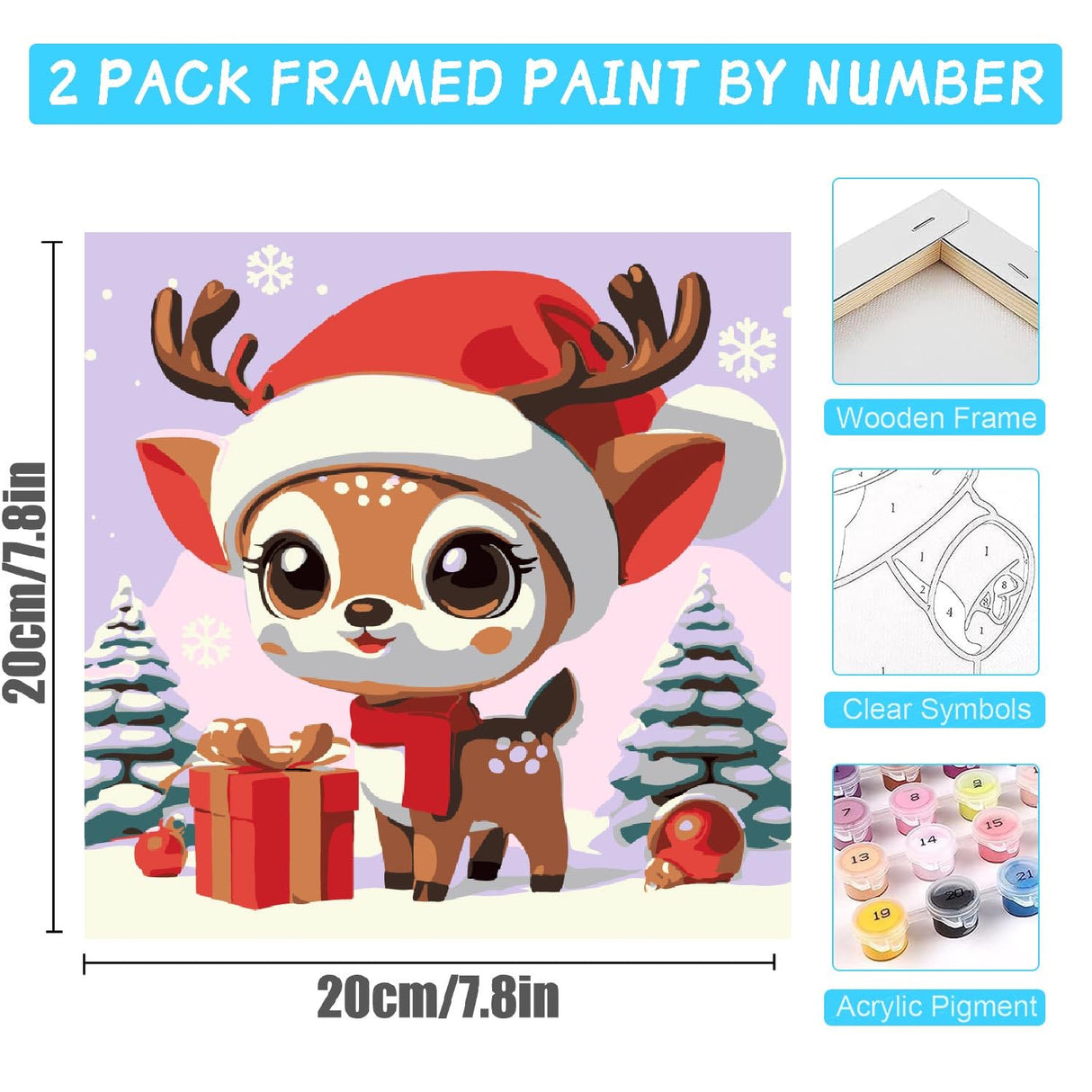 2 Pack Christmas Paint by Numbers for Kids with framed, DIY Cute Cartoon Christmas Kids Paint by Number Kits on Canvas, Arcrylic Easy Paint by Number for Kid and Adults Home Wall Decor 7.8x7.8Inch Amzdiyfun