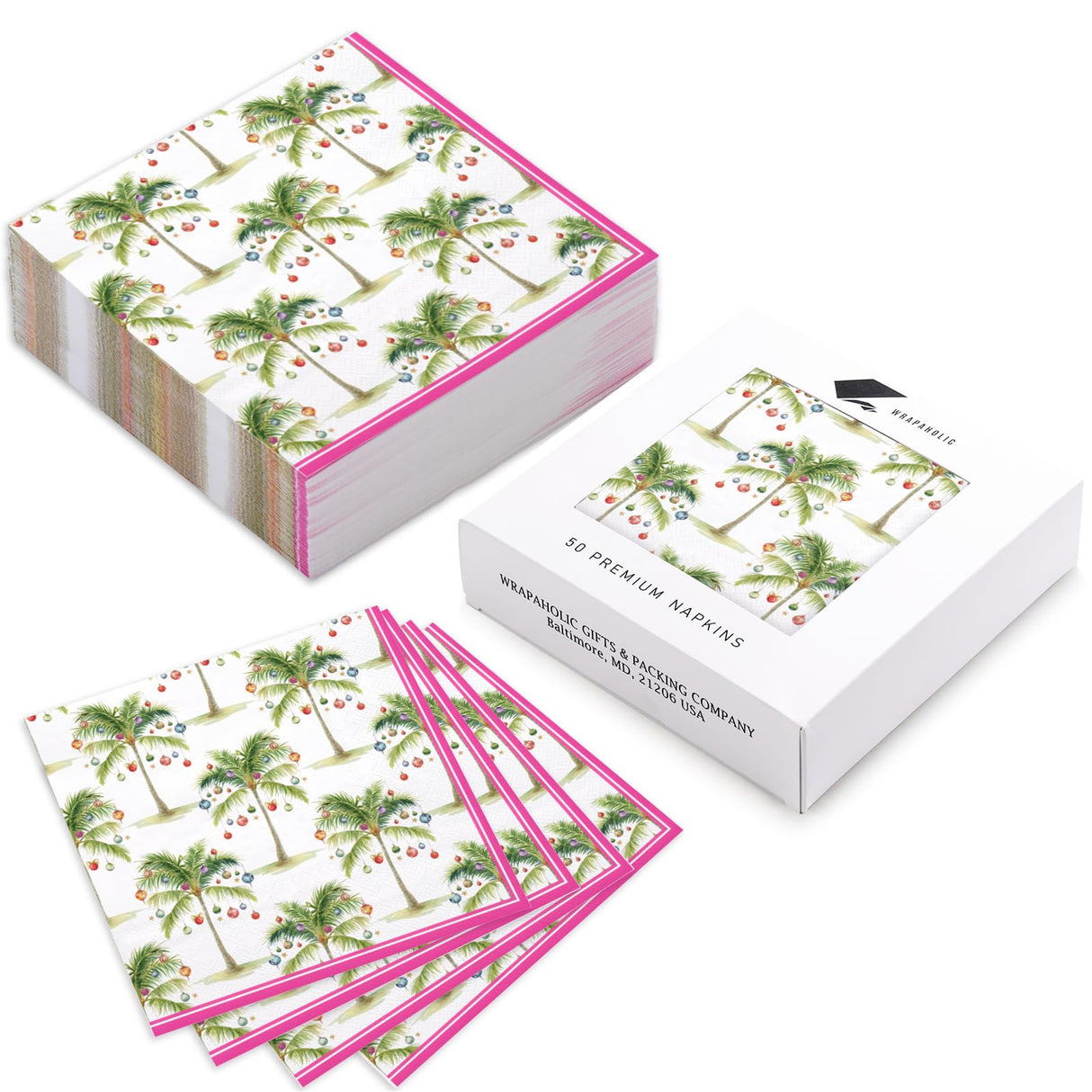 WRAPAHOLIC 50Pcs Christmas Paper Napkins - Tropical Ornament 3-Ply Disposable Luncheon Napkin for Christmas Party Supplies Tableware, Xmas Holiday - 6. 5 x 6.5 In WRAPAHOLIC