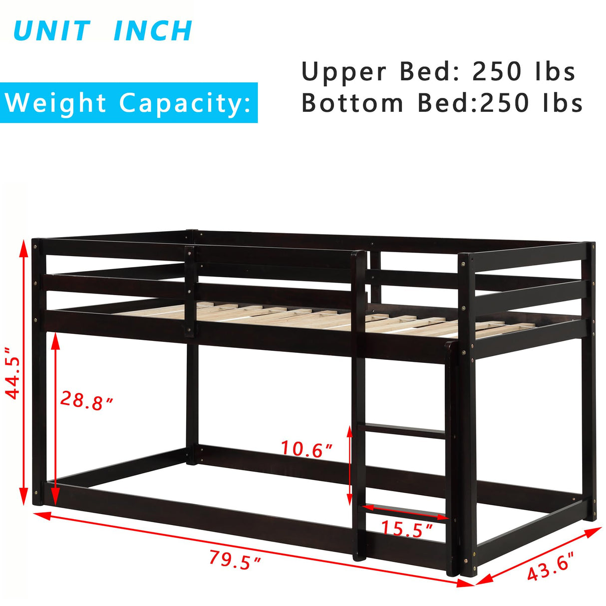 Anwick Twin Over Twin Low Bunk Bed with Stairs and Rails, Wooden Bunk Beds Frame with Safety Guardrail and Slats for Toddlers, Kids, Teens, Boys, Girls, Noise-Free (Espresso, Loft) Anwick
