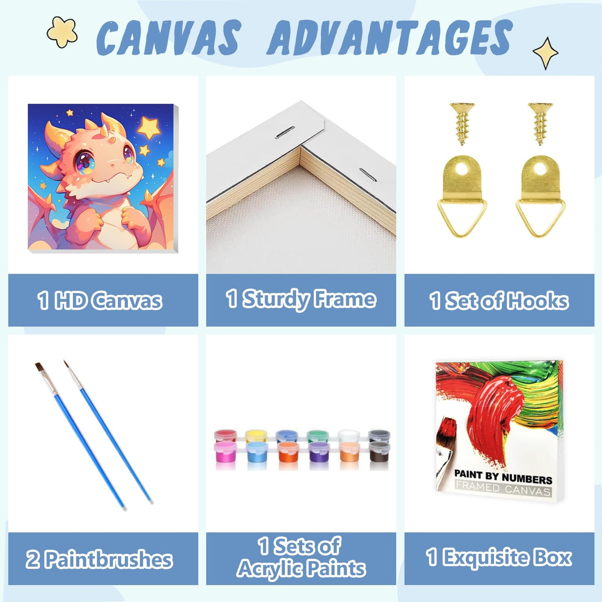 XTCIXAL Paint by Numbers Kit for Kids with Frame, Dragon Paint by Number Kids Age 5-8-12, Paint by Number with Frame for Gifts and Home Decor 8X8 Inch XTCIXAL