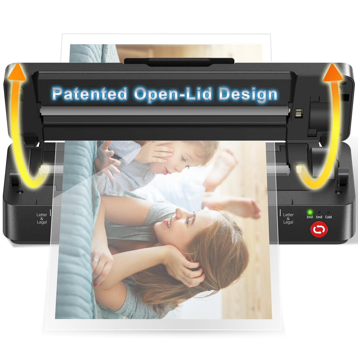 Gasbye 9-Inch Thermal Laminator Machine, World's First Open-Lid Design, Remove Jam in 5s, Auto Shut-Off, NTC Temperature Control, 5 Laminating Sheets for Teacher School Home Office Personal, Black Gasbye