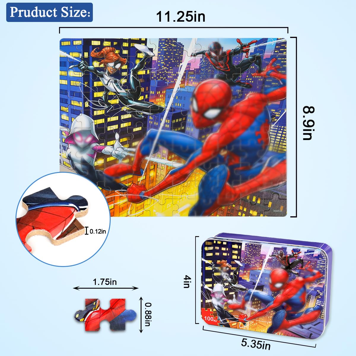 Puzzles for Kids Ages 4-8,Kids Puzzles in a Metal Box,Cool Toys Puzzles,Children Boys Girls Learning Educational Puzzles,100 Pieces wieewg