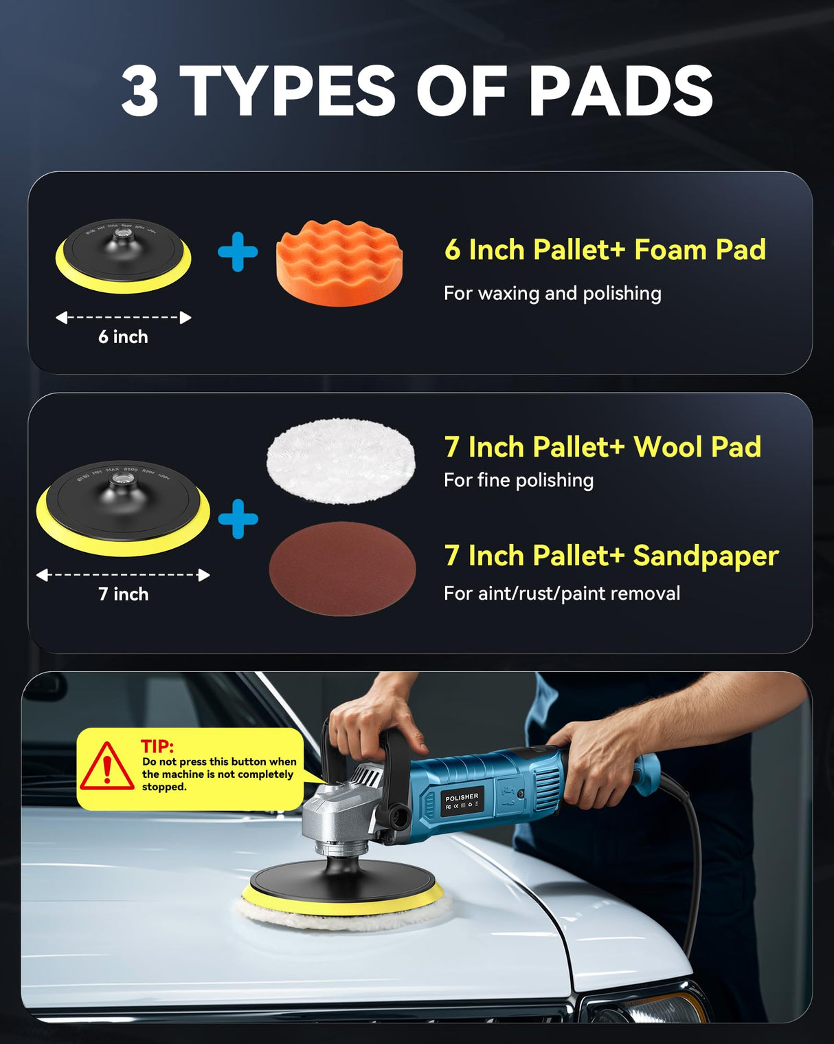 Buffer Polisher Kit for Car - 1600w 6/7 Inch Rotary Polisher Buffer Waxer,7 Variable Speed 2500-5000rpm,Detachable Handle Buffing Machine for Car Boat Sanding Polishing Waxing Orgpek