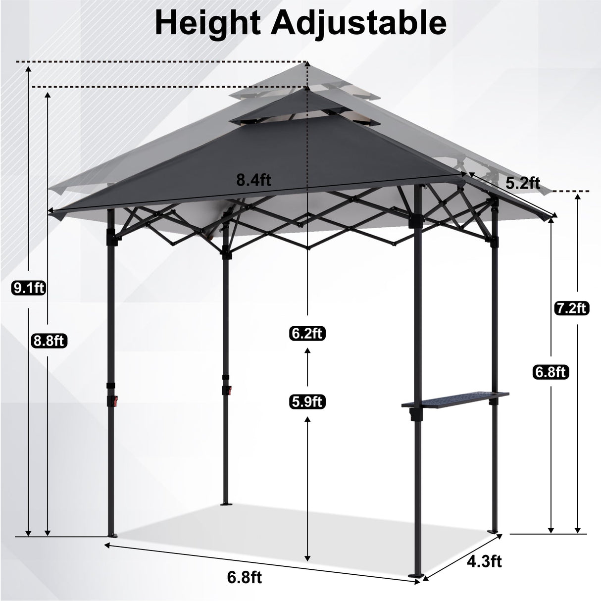 ABCCANOPY 8'x 5' Foldable Grill Gazebo Canopy - Outdoor BBQ Gazebo Shelter with LED Light and Pouch, Patio Canopy Tent for Barbecue and Picnic (Dark Gray) ABCCANOPY