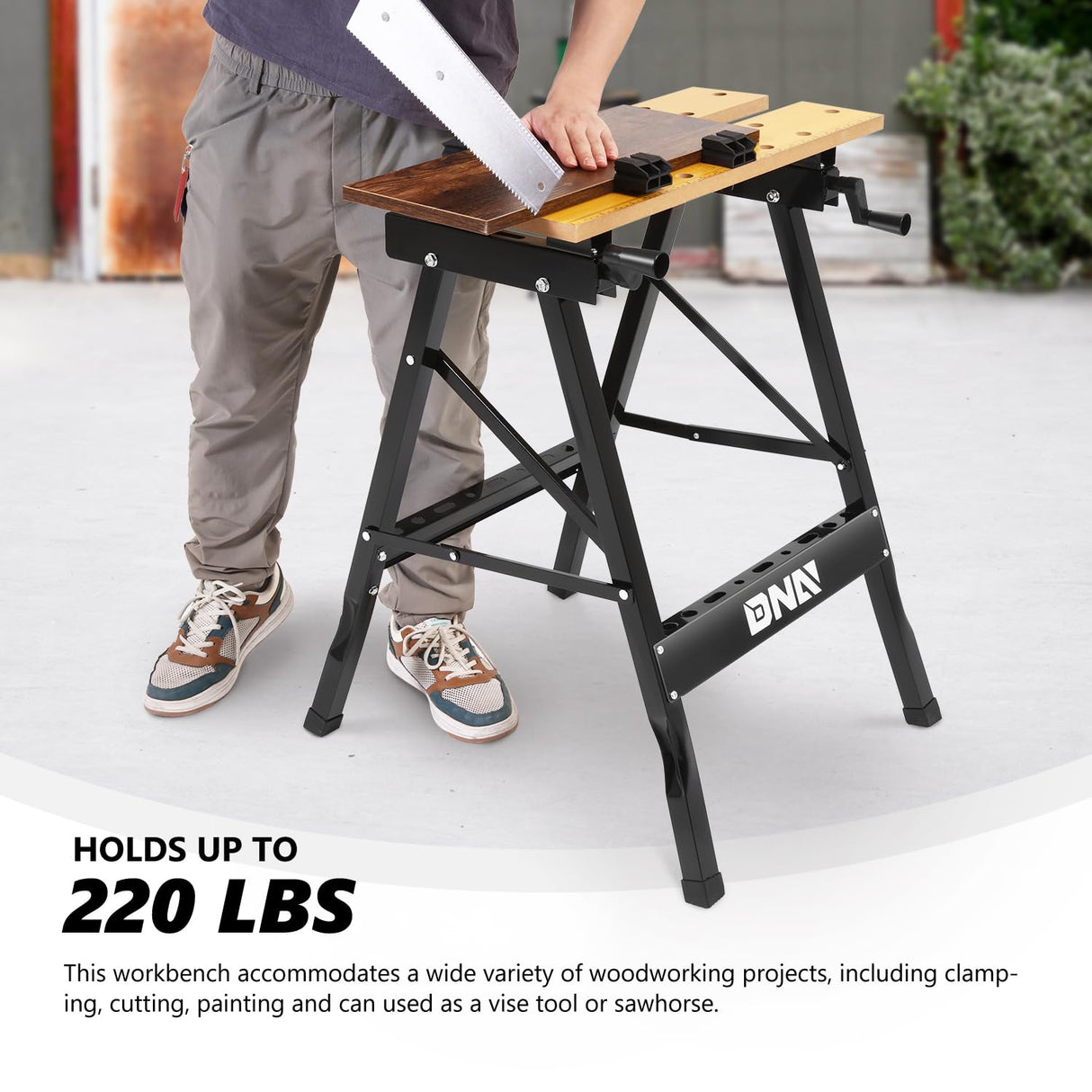 DNA MOTORING Adjustable Workbench - Portable Foldable Multi-Purpose, with Measuring Ruler and Protractor - Ideal for Garage, Home, DIY, and Carpentry,TOOLS-00455 DNA MOTORING