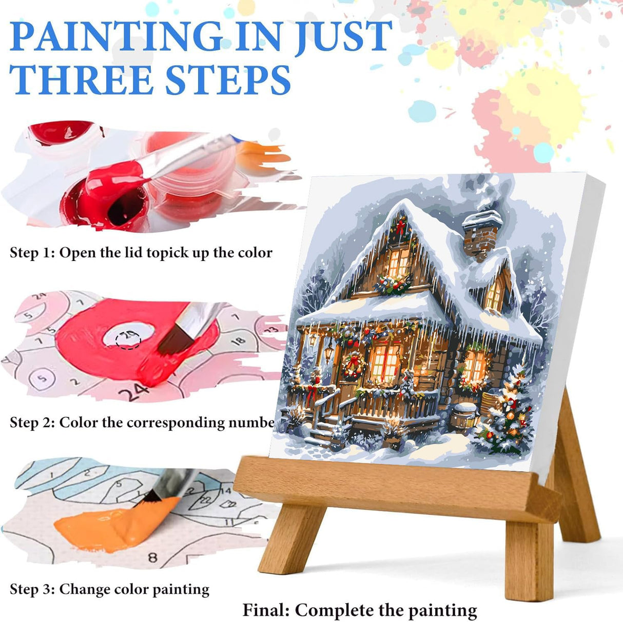 igoodom Christmas Paint by Numbers Kit for Adults – Winter Snow House Adult Paint-by-Number on Canvas, DIY Acrylic Painting Set for Home Decor Gift, 16x16inch igoodom