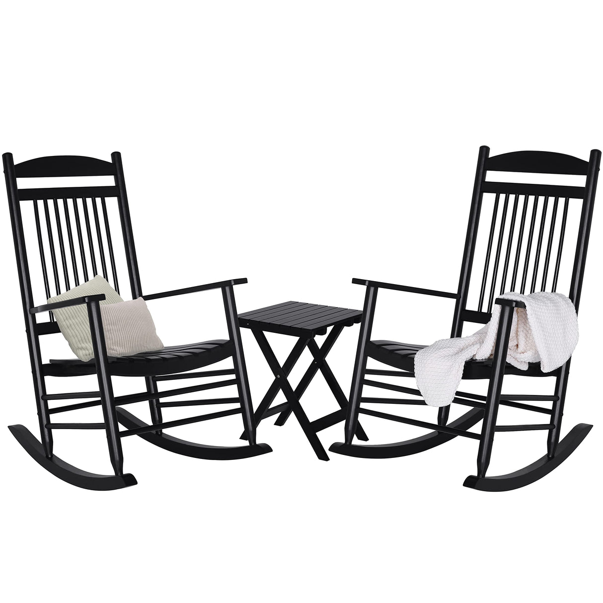 VEIKOU Rocking Chair, Set of 3 Outdoor Rocking Chair with Side Table,275Lbs Weight Capacity,Wooden Rocking Chair for Porch, Backyard, Indoor, Black VEIKOU