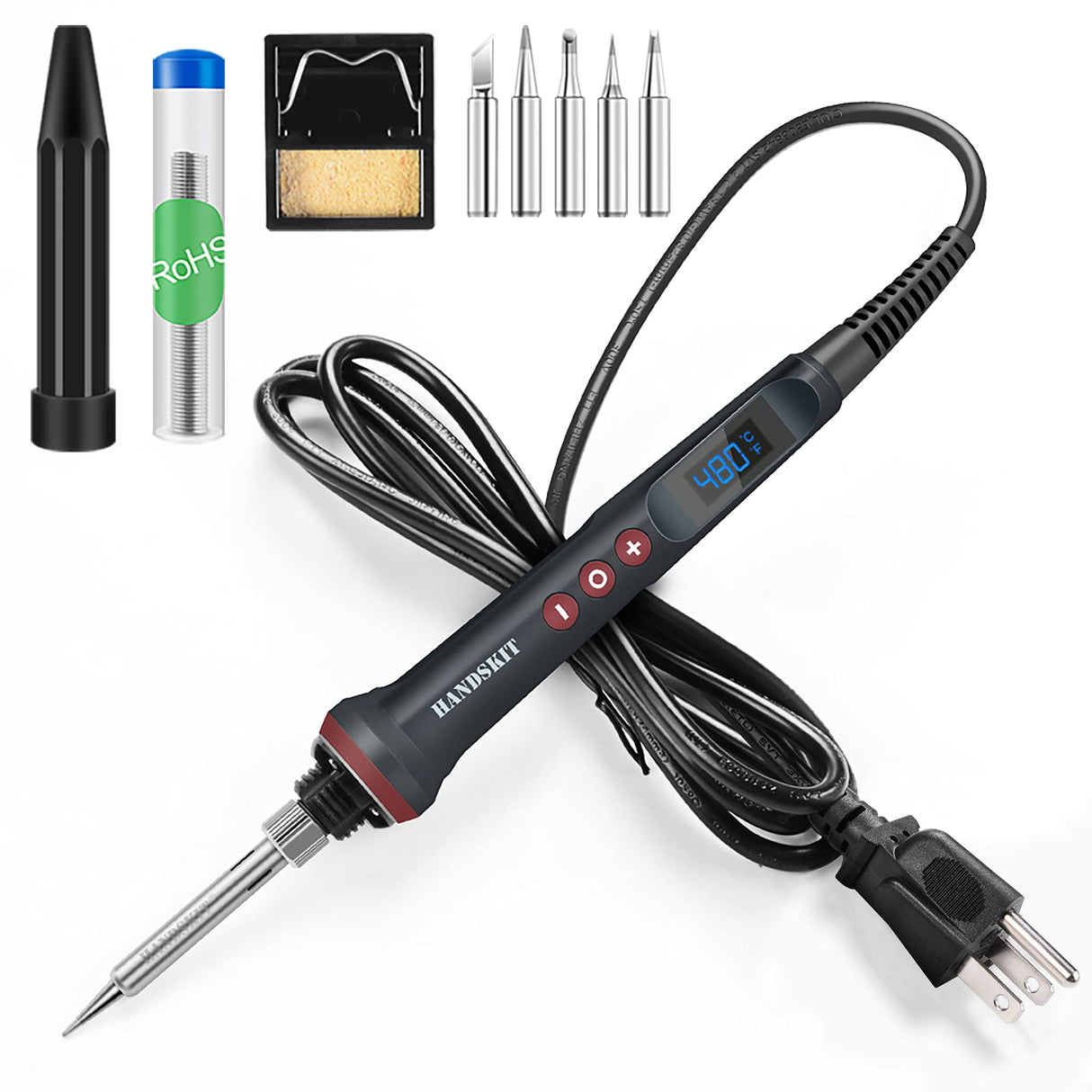 Soldering Iron Kit, 90W Adjustable Temp Soldering Iron with LED, 9-in-1 Soldering Gun Kit, Includes 5 Tips, Solder Wire, Stand, Precision Tools for Solder Kit Electronics and Welding Tools Repairs HANDSKIT