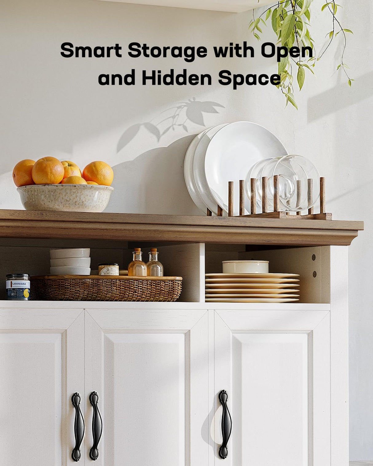 Marsail Sideboard Buffet Cabinet with Storage, 55" Farmhouse Kitchen Buffet Bar Table 4 Door Storage Cabinets for Dining Room Furniture, Wood White Marsail