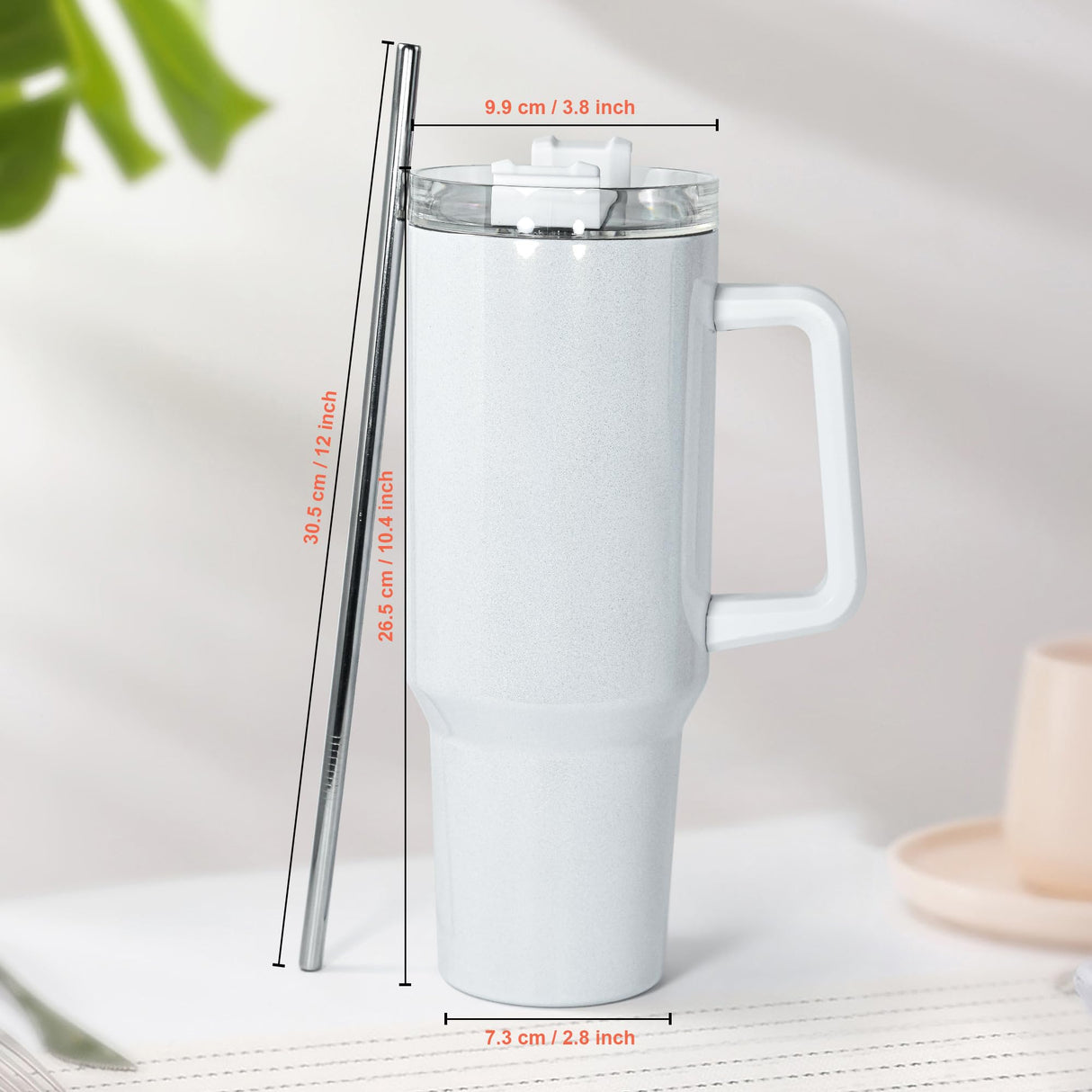 AGH 40 oz Sublimation Tumbler with Handle, 2 Pack Shimmer Glass Cups with Straw and Lid, Sublimation White Tumblers Blanks AGH