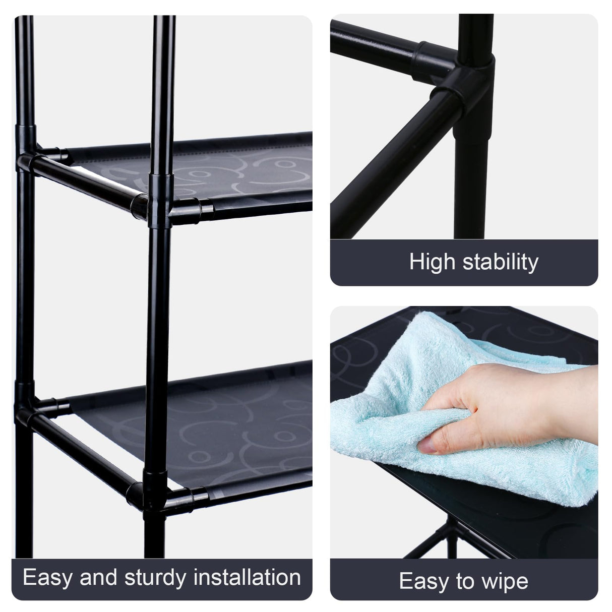 NICECHEF Over The Toilet Storage Shelf, 3 Tier Storage Cabinet Over Toilet, Multifunctional Over The Toilet Rack, Bathroom Organizer Freestanding Toilet Shelf Space Saver (Black) NICECHEF