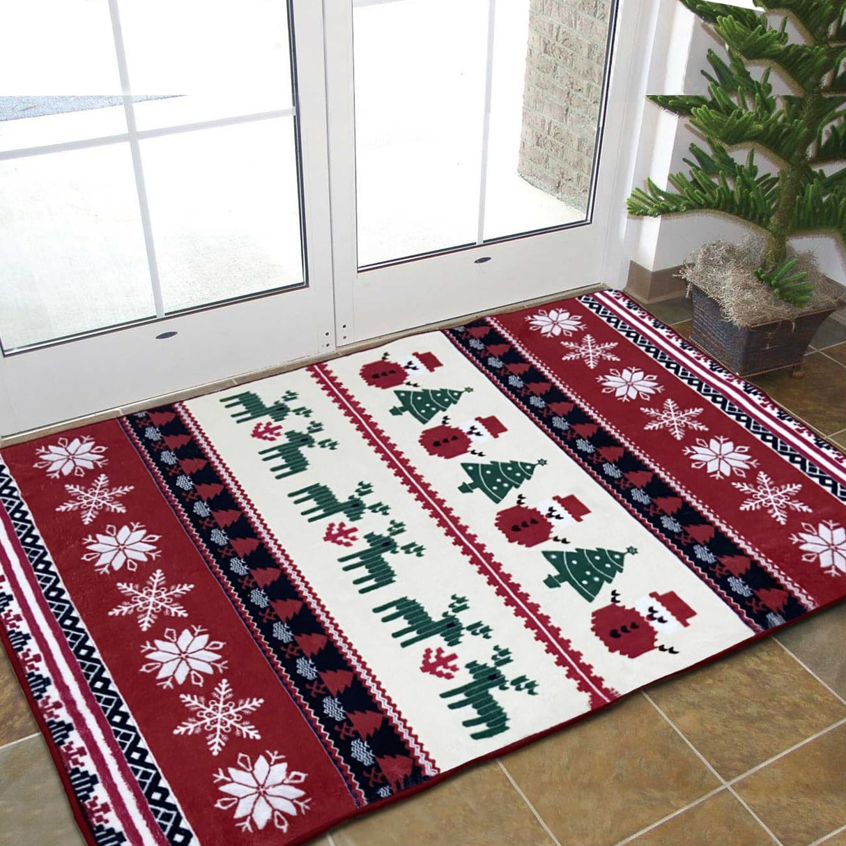 Christmas Area Rugs 4x6 Machine Washable High Traffic Xmas Door Mat Non-Slip Floor Carpet for Living Room Dining Room Bedroom Entryway & Hallway, Snow Print BNUNWISH