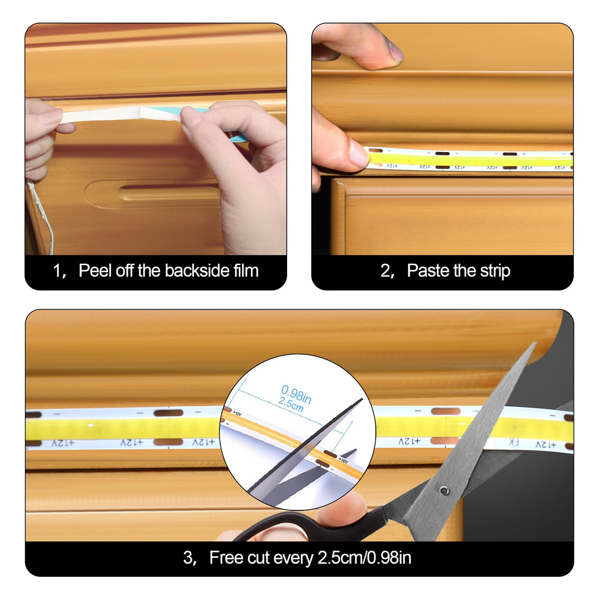 Under Cabinet COB LED Light Strip Kit,12V 6 Rolls 3.3FT White COB LED Strip Lights with Penetrable Wooden Board Hidden Touch Sensor Switch for DIY Kitchen,Wardrobe,Shelf,Display Cabinet Ligting Living Amazy