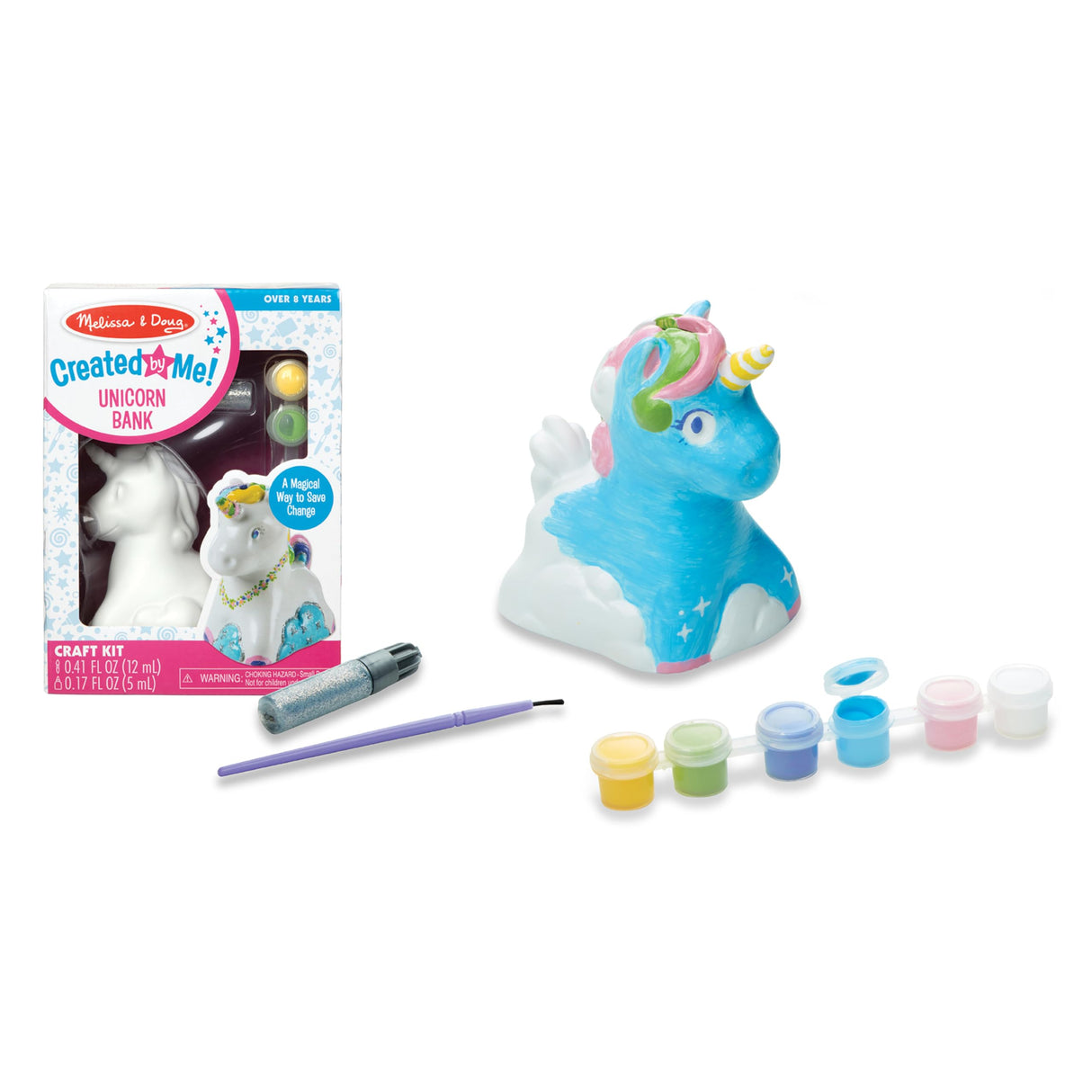 Melissa & Doug Created by Me! Decorate-Your-Own Unicorn Bank Craft Kit with 6 Pots of Paint, Glitter Glue, Paintbrush Melissa & Doug
