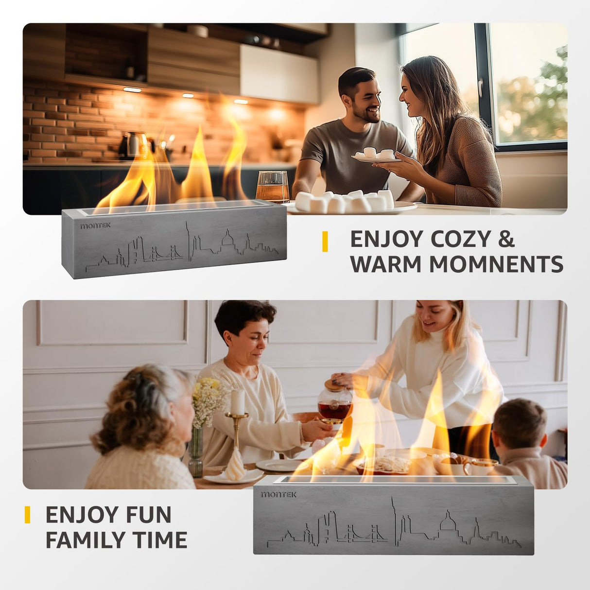 monTEK Tabletop Fire Pit, Concrete Table Top Firepit Indoor Outdoor Decor, Table Top Portable Rubbing Alcohol Fireplace Smores Maker Long Time Burning Smokeless for Patio Balcony with Extinguisher monTEK