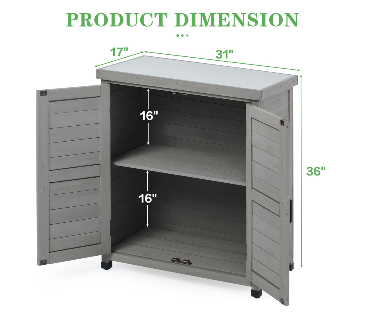 Outdoor Potting Bench with Storage Cabinet and Metal Top, Wood Workstation for Outdoor Patio, Garden Wood-Natrl