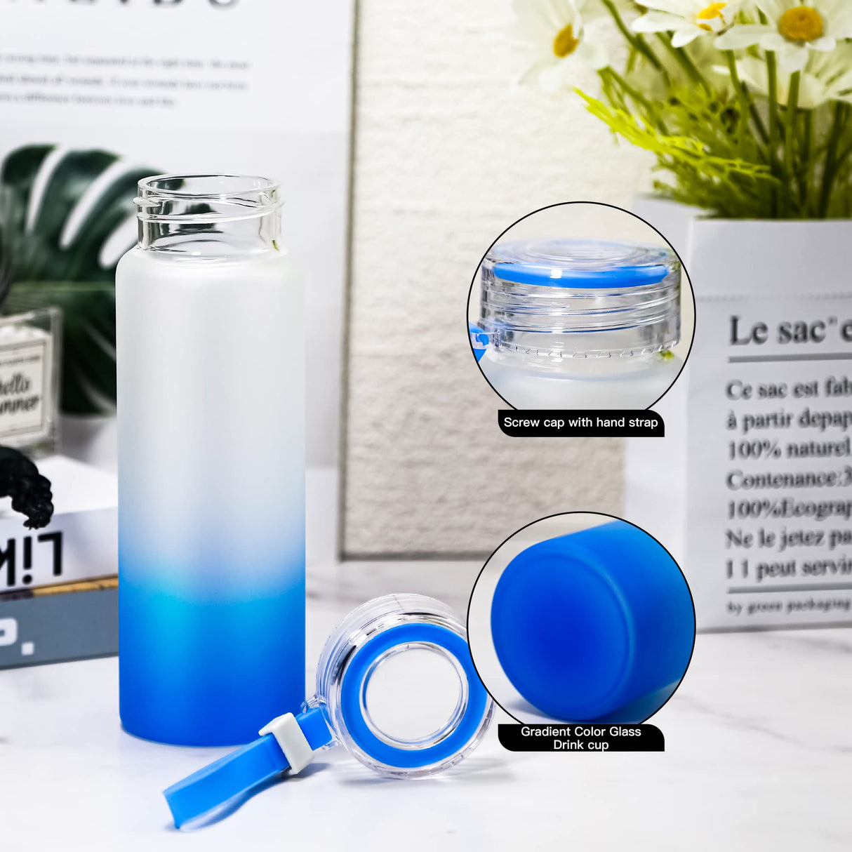 AGH Sublimation Glass Tumblers,16OZ Colored Frosted Glass Cups with Carrying Handle Lid,Different Color Gradient Glass Cups,Suitable for Milk, Soda, Juice, Drinks,Easy to Carry(12 PACK) AGH