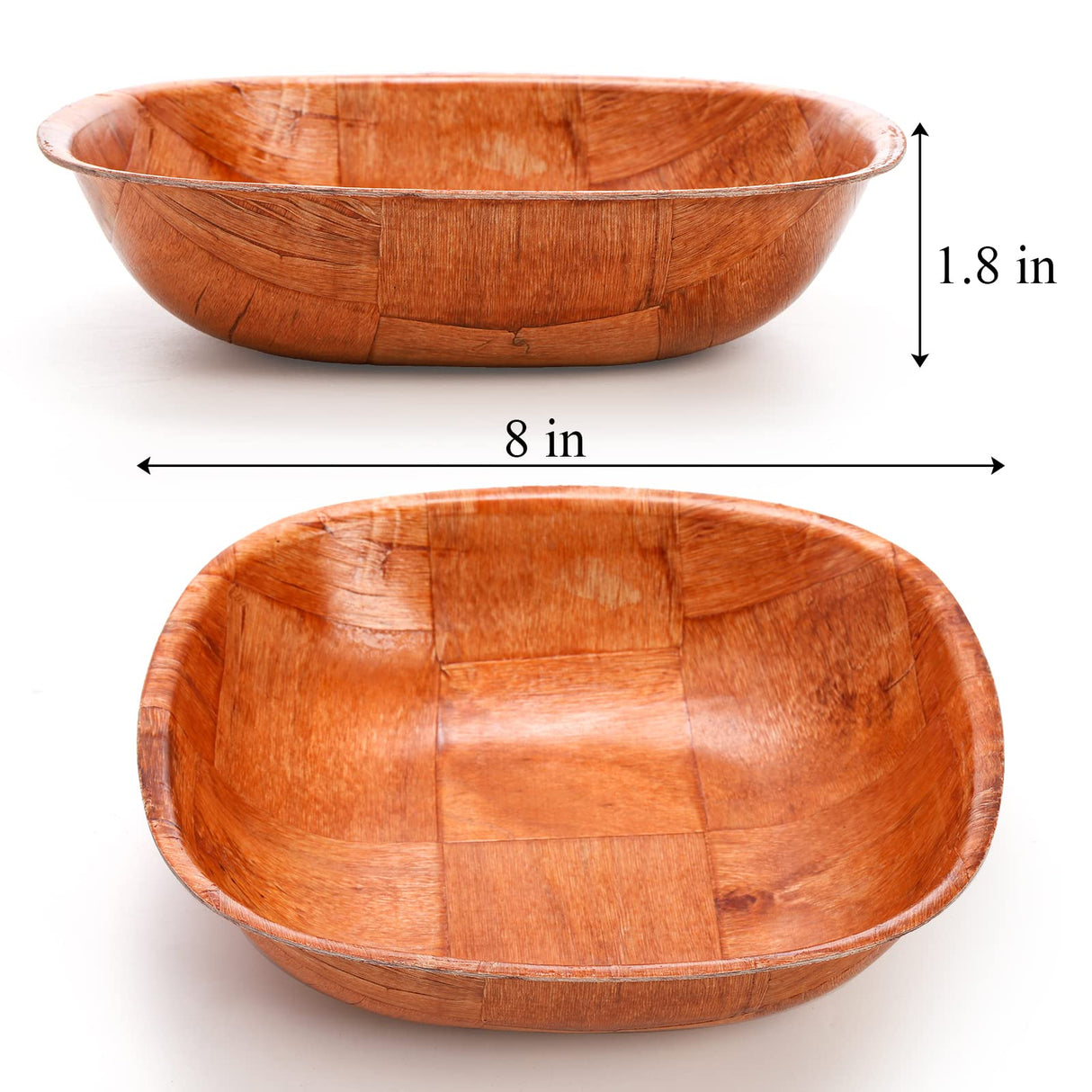 Elsjoy 8 Pack 8 Inch Wooden Woven Salad Bowl, Reusable Square Serving Bowl Woven Wood Mixing Bowl Set, Unbreakable Snack Bowls for Salad, Fruits, Snacks Elsjoy