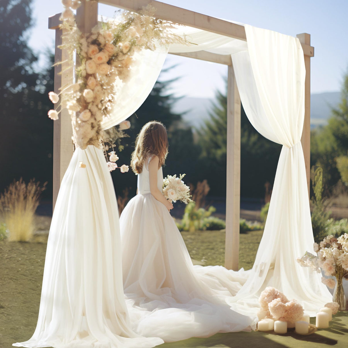 30" x 20Ft Wedding Arch Draping Fabric, 1 Panel Ivory Sheer Curtain Drapes Extra Wide & Long Backdrop Curtains for Wedding Arch Ceremony Birthday Party Decorations Party Talk