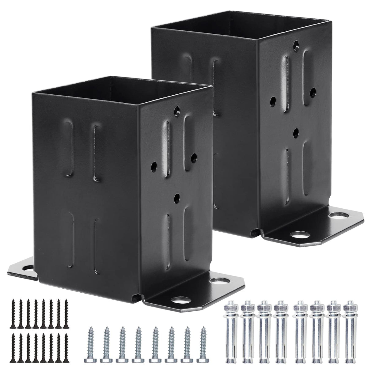 Eapele 4x4 Wood Fence Post Anchor Base, Thick Steel and Black Powder Coated, Come with Wood Screws and Concrete Anchors(Set of 2) Eapele