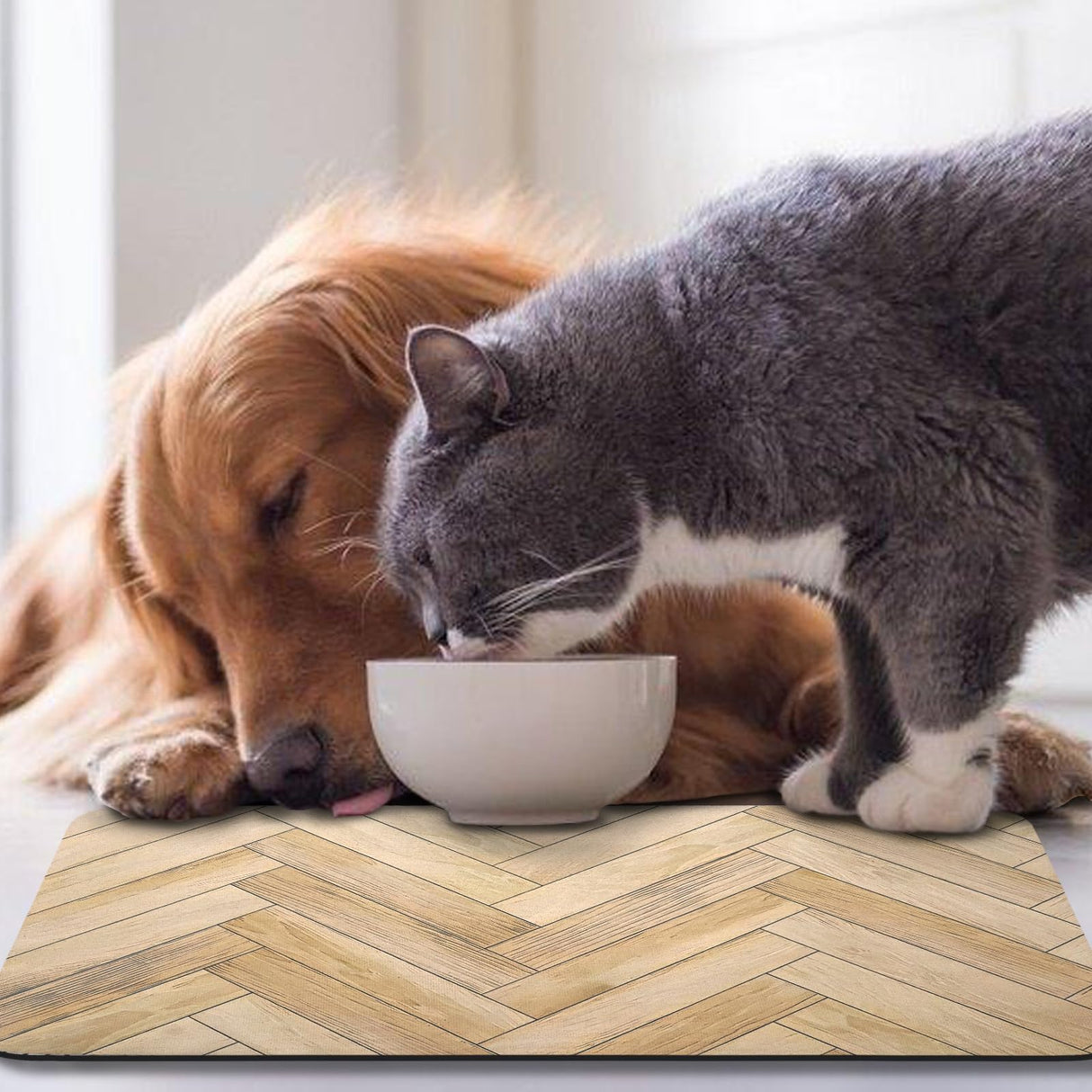 Dog Food Mats for Floors Waterproof, Dog Cat Water Bowl Mats Pet Feeding Absorbent Mat Dog Cat Pet Placemats for Food and Water Wood 12 * 20 inch Zoeeya