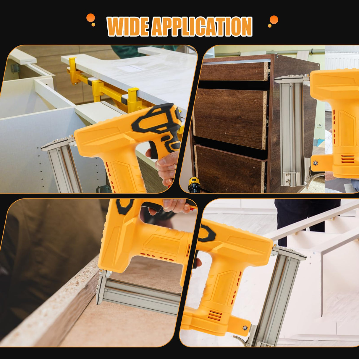 18GA Cordless Brad Nailer for Dewalt 20V MAX Battery, 2-in-1 Electric Nail Gun/Staple Gun, with 1000pcs Nails and 500pcs Staples, for Upholstery Woodworking, Tool Only (Yellow) Yuqutum