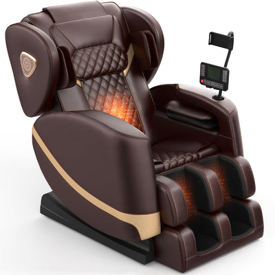 FURNIMAT 2025 Massage Chair Full Body, Zero Gravity Massage Chair with 10 Fix Rollers, Heating, Foot Massage, Auto Modes, Bluetooth Speaker, Touch Screen Controller (Brown Premium)