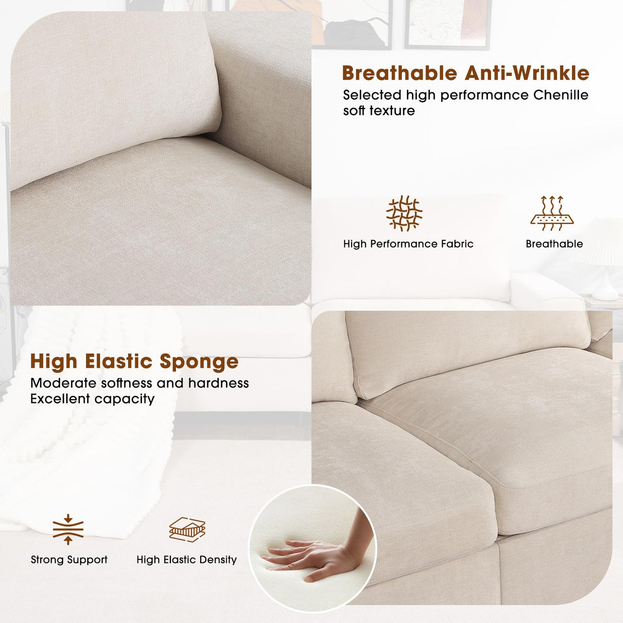 Couchus 112“ Convertible Storage Sectional Sofa,L Shaped Couch with Storage Ottoman,Multi-Functional Reversible Sofa with Huge Storage Space, Breathable Fabric (Beige) Couchus