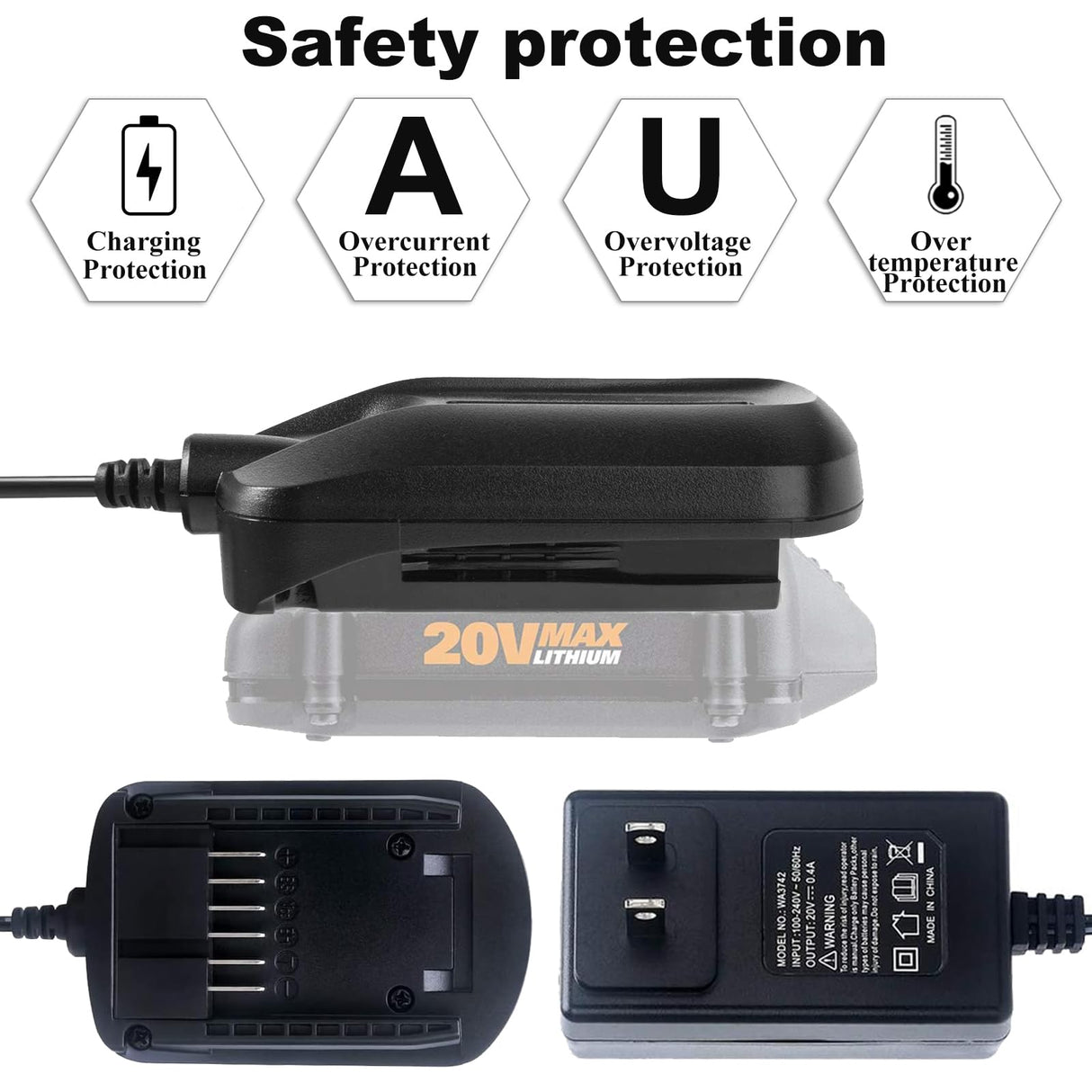 WA3742 Charger for Worx 20V Lithium Battery WA3520 WA3525 WA3578, Replacement for Worx Battery Charger 20V WA3732 WA3875 WA3881 zyystarttogo