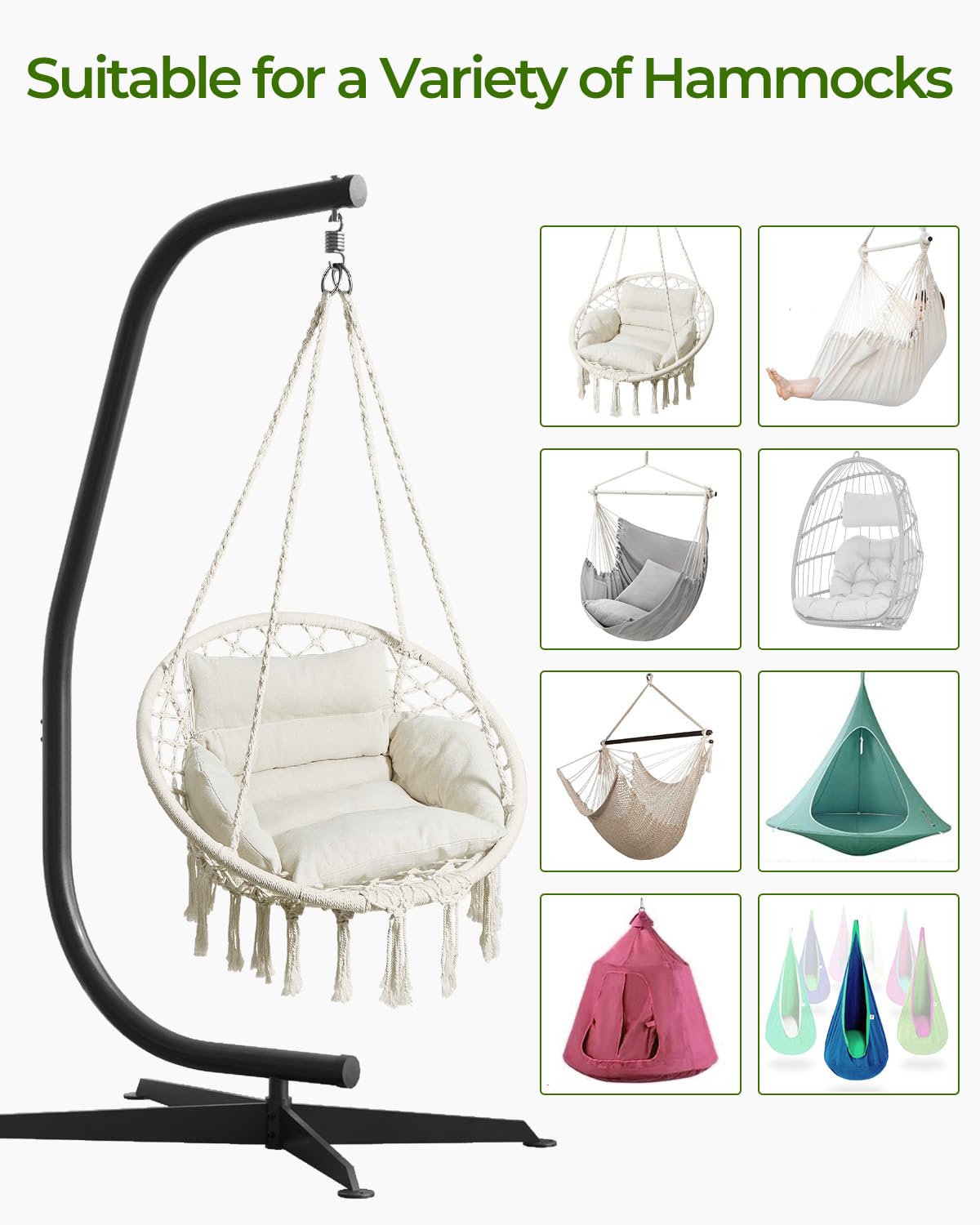 GREENSTELL Hammock Swing Stand, Hanging C-Stand with Spring Hook, for Indoor, Outdoor, Sturdy Hanging Stand Max Load 330lbs GREENSTELL