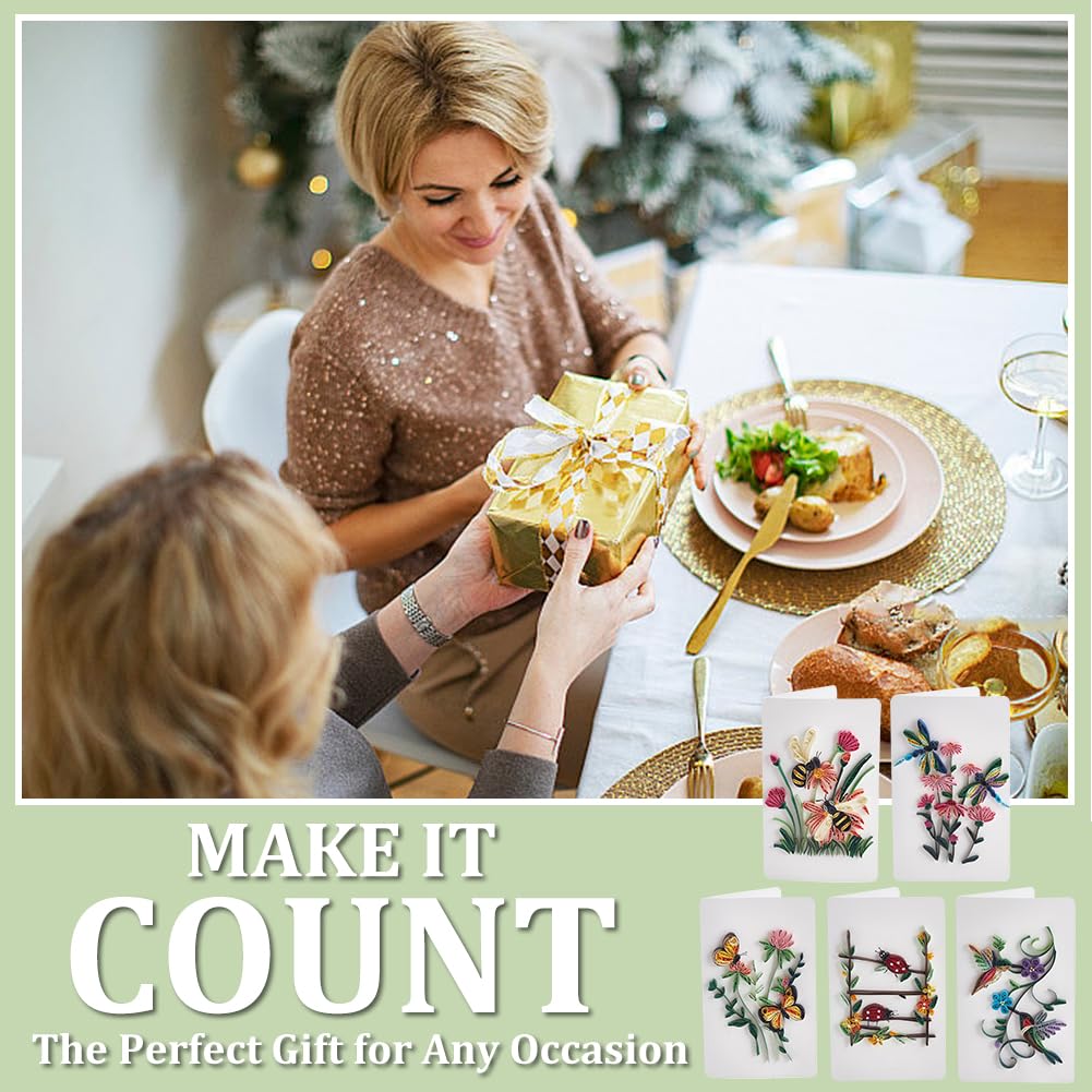 WEBEEDY 20 Sets Paper Quilling Kit for Adults Beginners,Spring Animal Flower Greeting Cards Making Kit with Instruction Tutorial,Handmade Bee Butterfly Dragonfly Quilling Card for Friends Families WEBEEDY