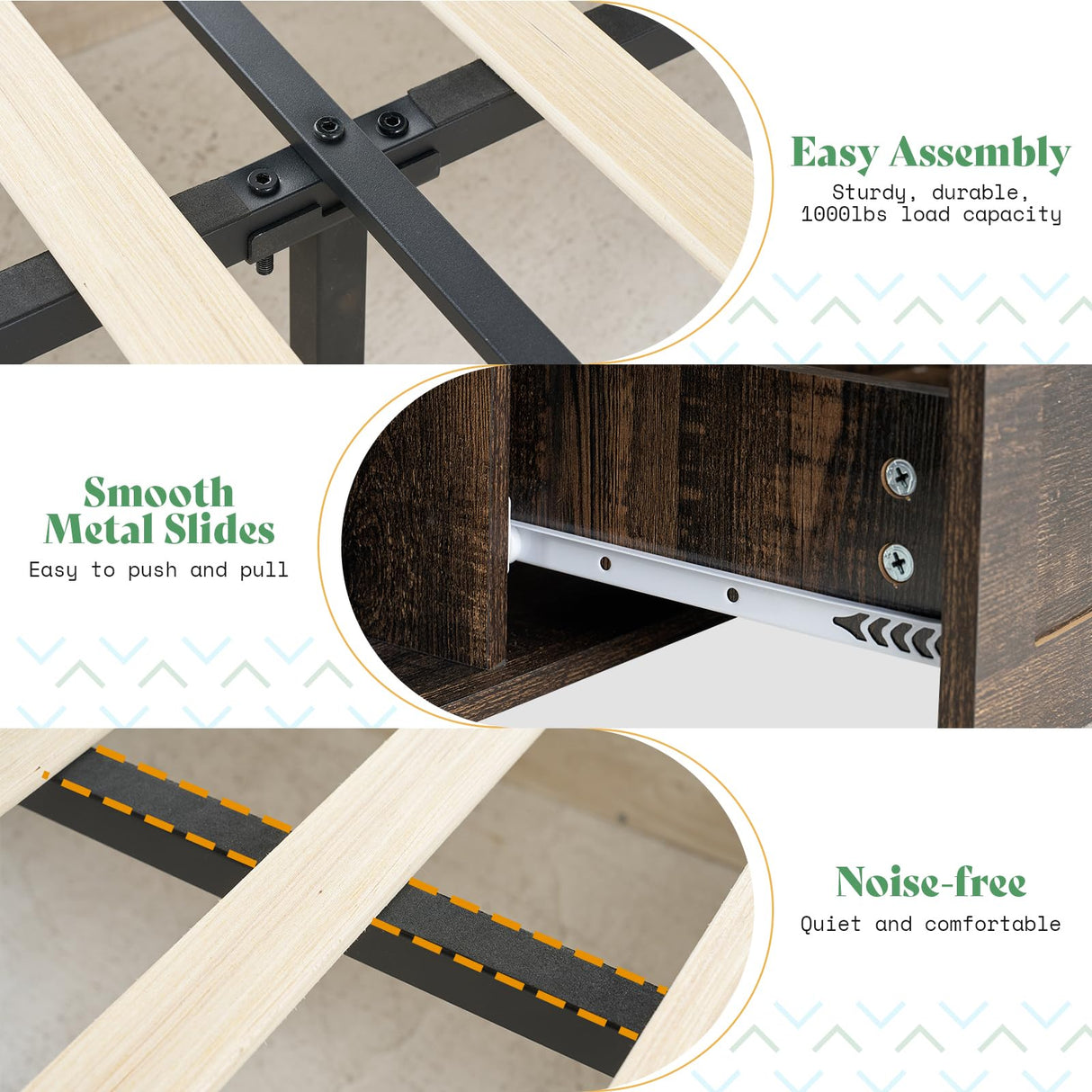 AMERLIFE Farmhouse Bed Frame with 4 Drawers & 4 Open Storage Space, Queen Size Storage Bed with LED Light & Charging Station, Wooden Slats, Noise Free, Rustic Black AMERLIFE