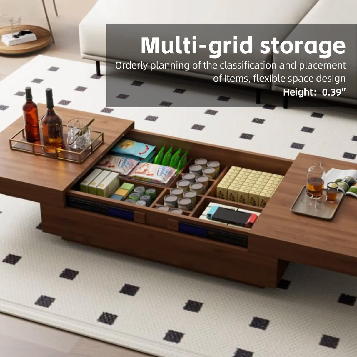 gaoyangjiaju Mid-Century Expandable Coffee Table with Storage – 47.2"-81.9" Adjustable Center Table for Living Room, Walnut Wood Finish gaoyangjiaju