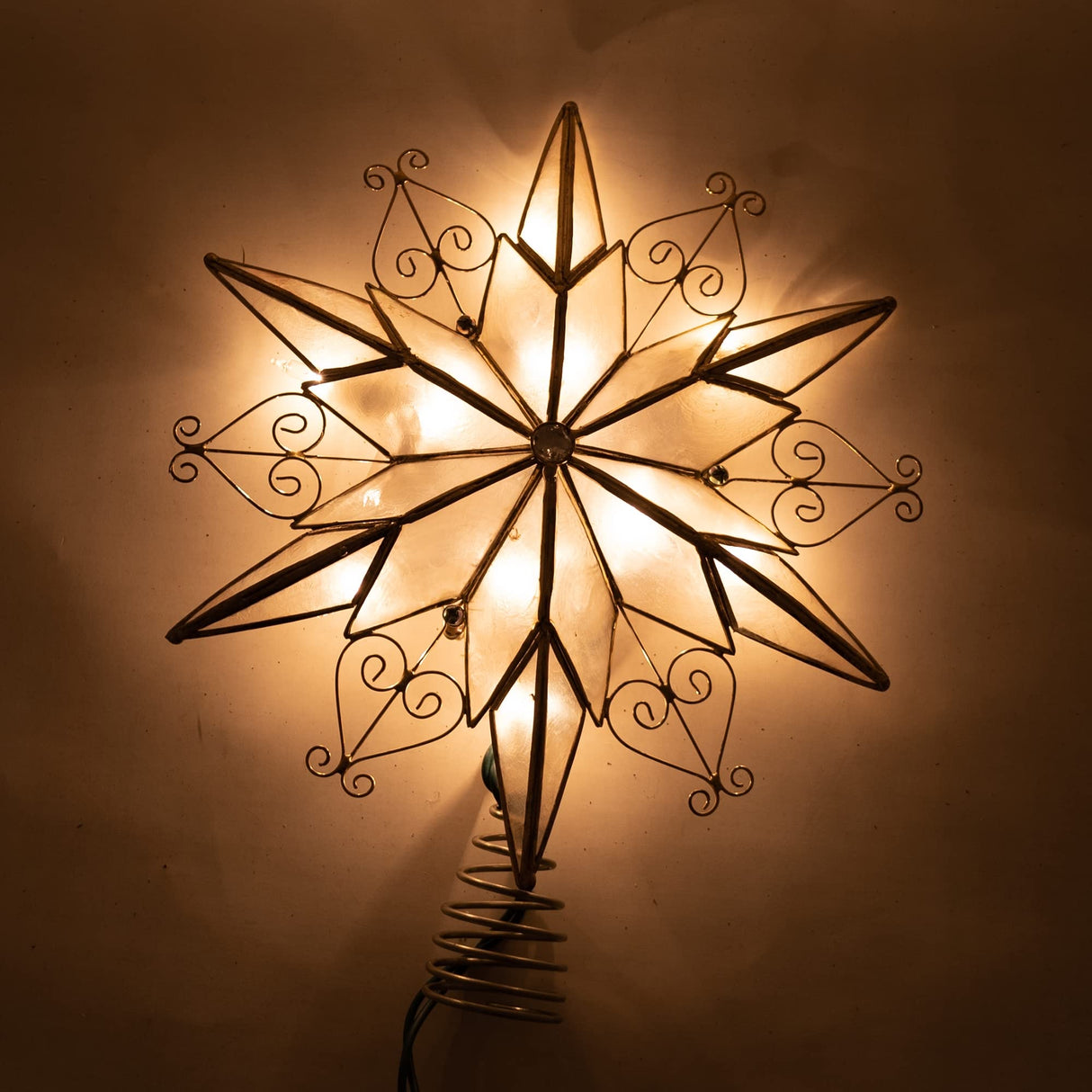 Kurt Adler UL3110 10-Light 6-Point Capiz Star Treetop With Scroll Design Kurt S. Adler