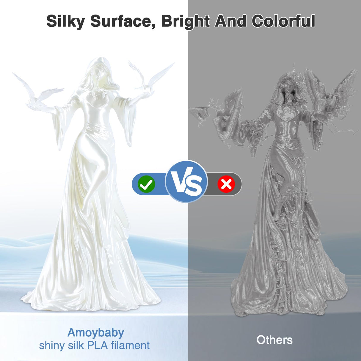 Amoybaby Silk Pearl White PLA Filament 1.75mm, Shiny Silk PLA Clog-Free 3D Printer Filament, Dimensional Accuracy +/- 0.03mm, 1kg(2.2lb), Fits for Most FDM 3D Printers Amoybaby