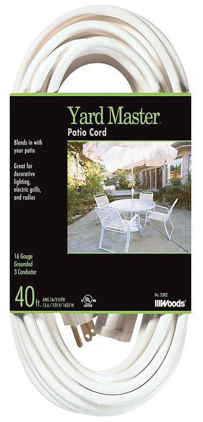 Woods Yard Master Light Duty Outdoor Extension Cord, 40Ft, 16 Gauge, 3 Conductor, Landscape and Patio Cord, White, 992382
