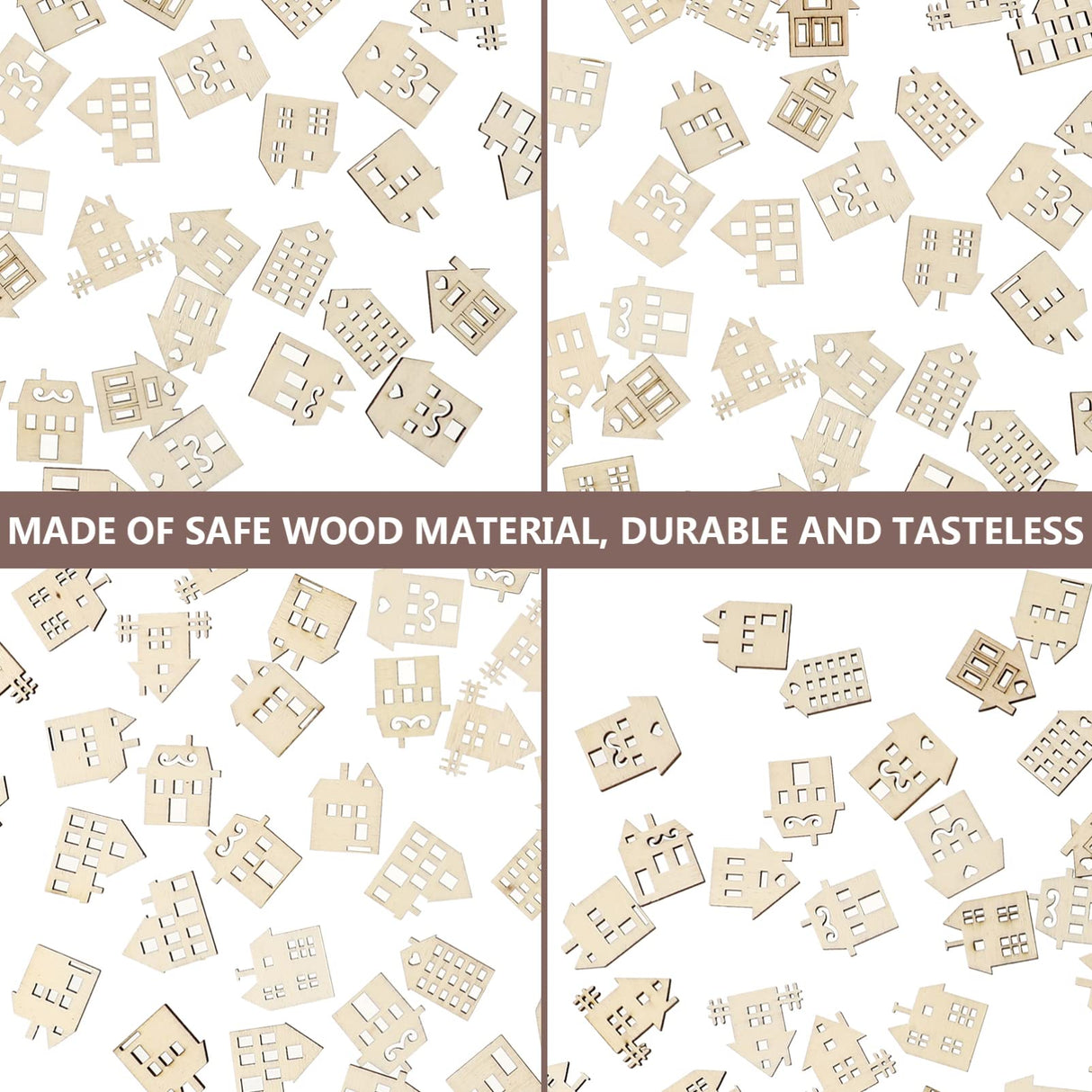 Toyvian 100pcs Wood Craft Shapes House Shaped Unfinished Wood Embellishment Cutout Veneers for DIY Craft Project Home Ornaments Toyvian